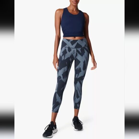 Sweaty Betty Power Workout 7/8 Gym Leggings, Blue Paint Print Size S - Picture 1 of 13